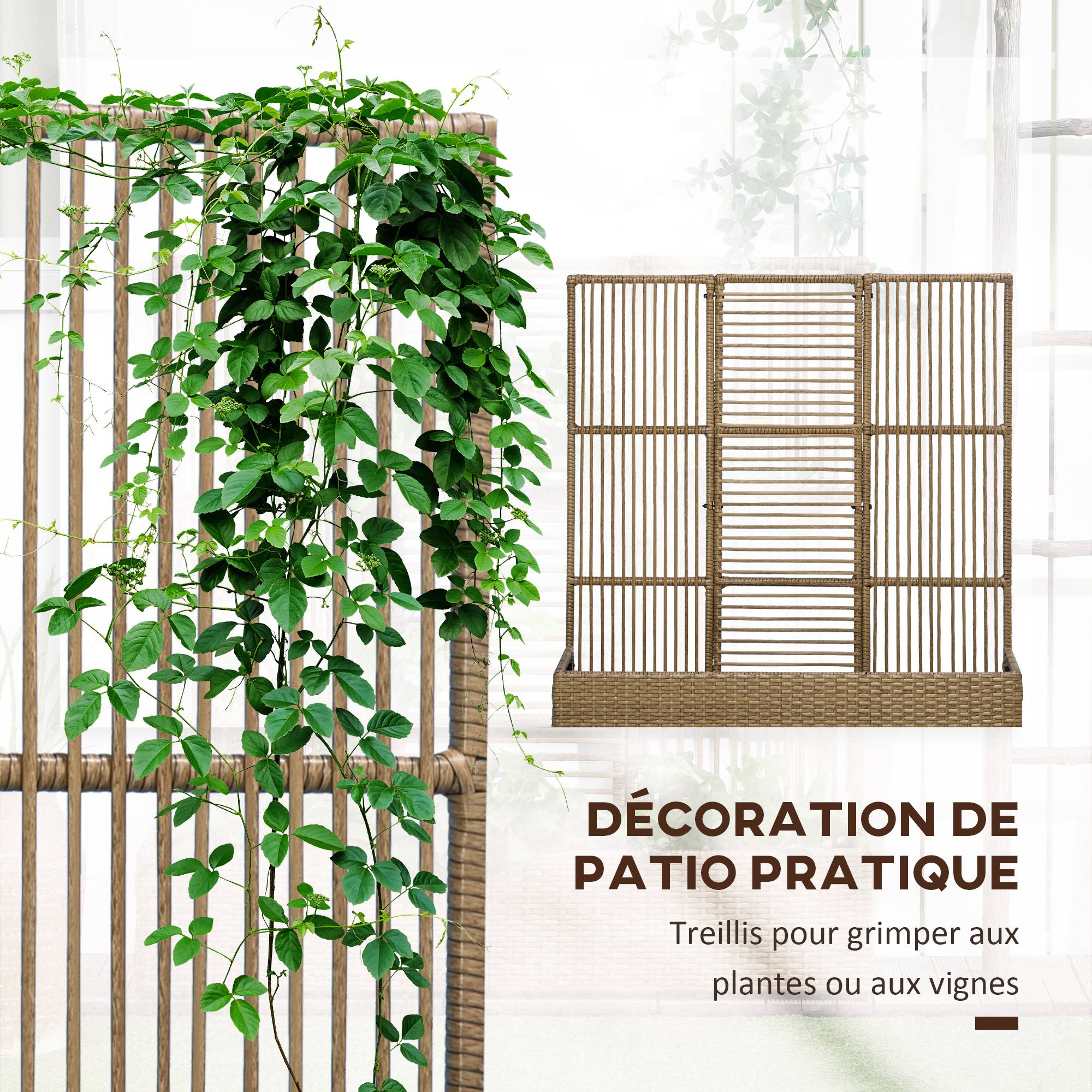 Support pour plantes avec treillis bac rectangulaire inférieur en résine tressée et acier dim. 103L x 29l x 103H cm - Image 6