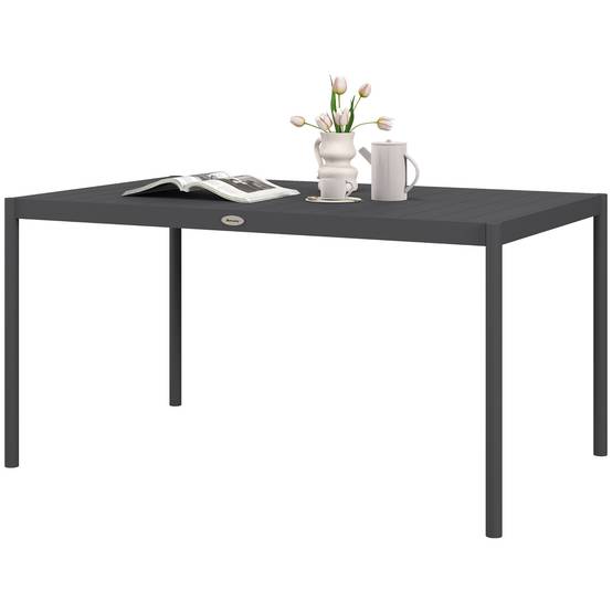 Table de jardin rectangulaire pour 6 personnes en aluminium plateau à lattes dim. 145L x 90l x 74H cm gris - Image 2