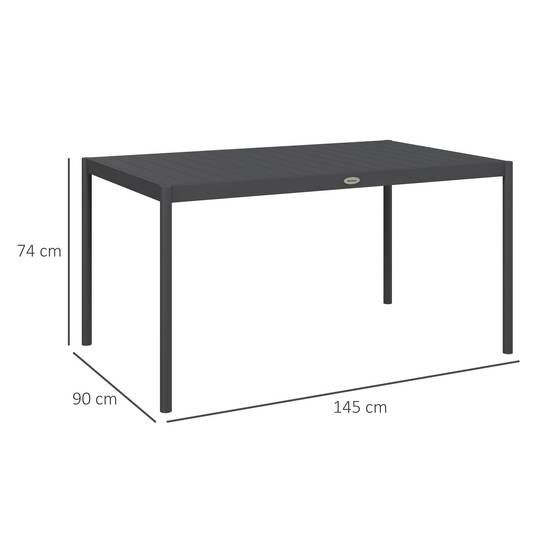Table de jardin rectangulaire pour 6 personnes en aluminium plateau à lattes dim. 145L x 90l x 74H cm gris - Image 5