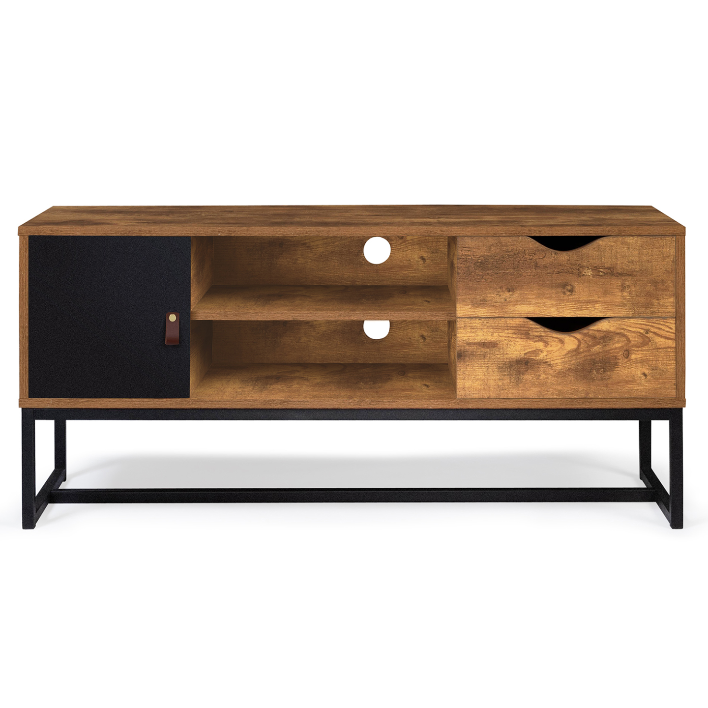 Meuble TV 110 cm CHICAGO 2 tiroirs avec placard design industriel - Image 3