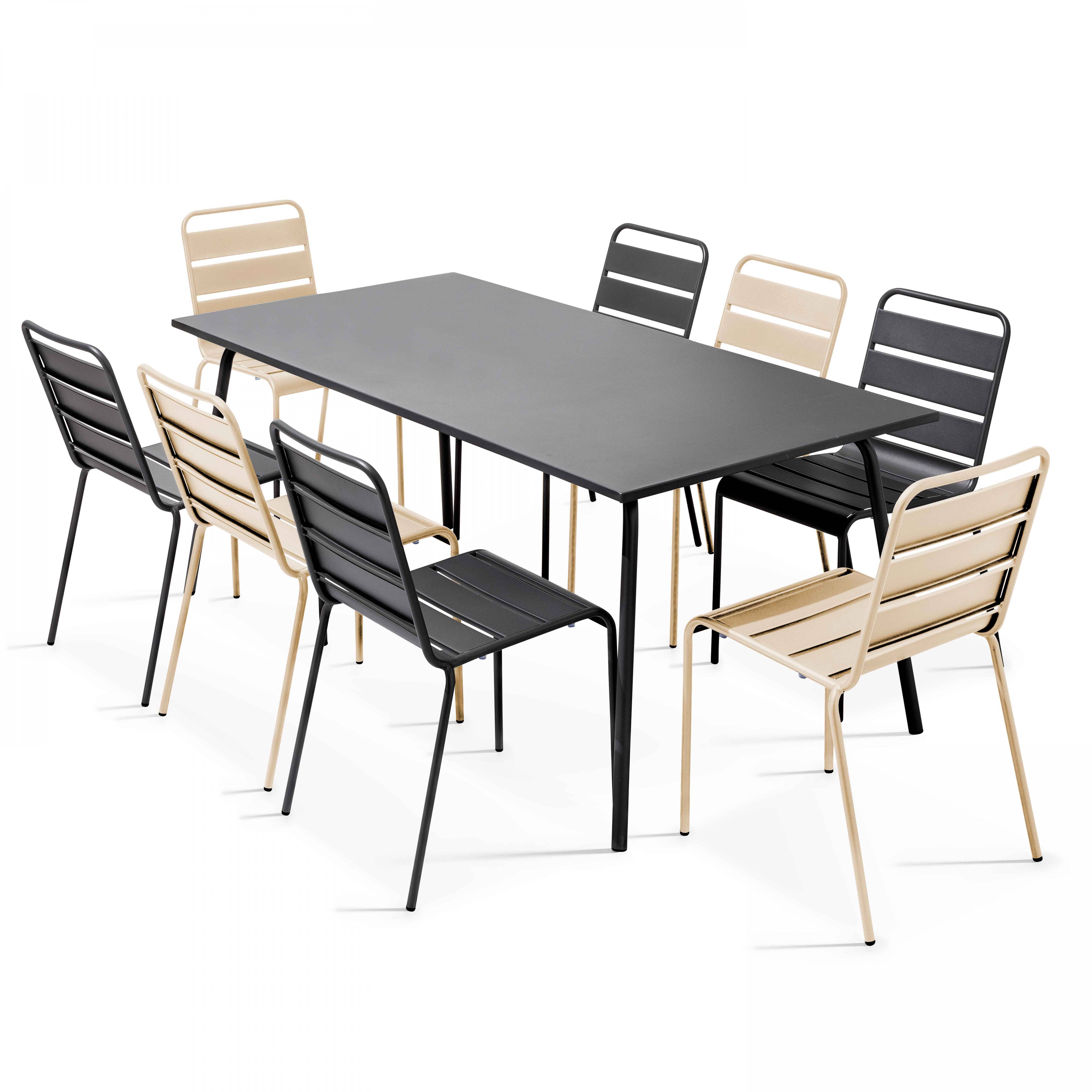 Oviala - Ensemble table de jardin et 8 chaises en métal gris et ivoire Palavas - Oviala - Image 1