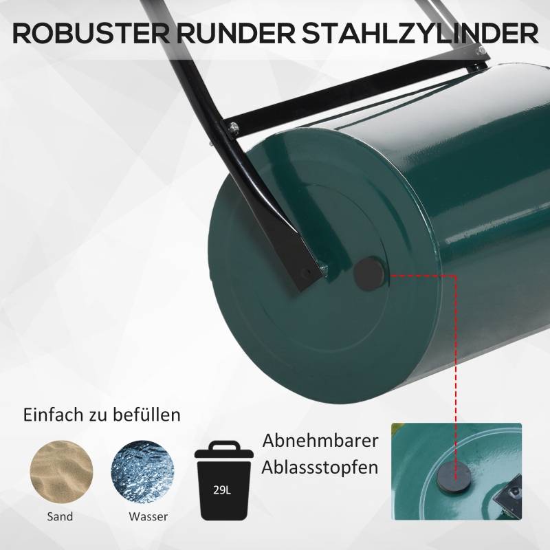 Rouleau à gazon acier pour jardin et pelouse aplanir et tasser 41cm 30L Vert - ComfortXL Outdoor Living - Image 5