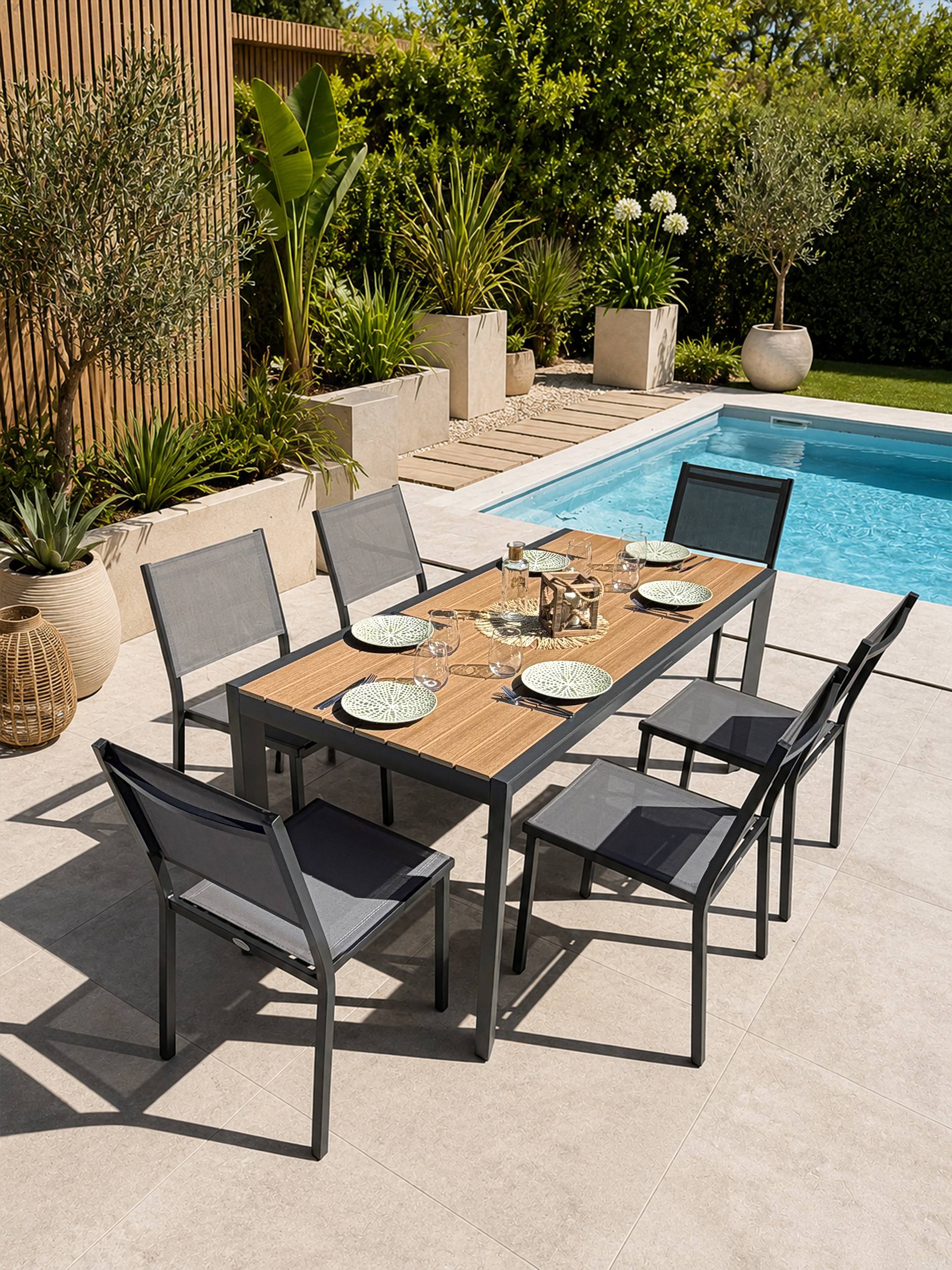 Dcb Garden - Ensemble repas de jardin 6 places en alu - Gris anthracite - TONGA - Image 1
