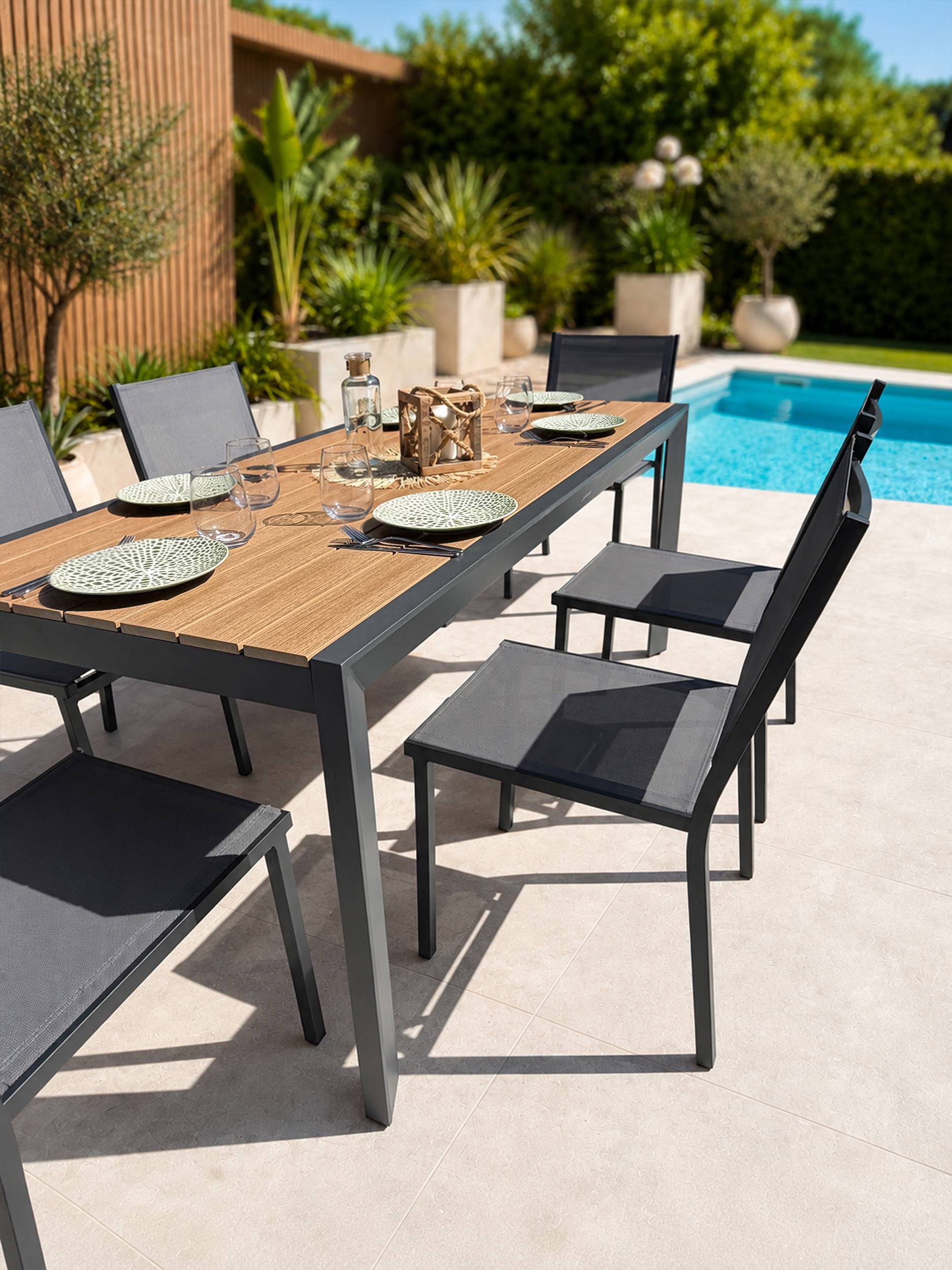 Dcb Garden - Ensemble repas de jardin 6 places en alu - Gris anthracite - TONGA - Image 2