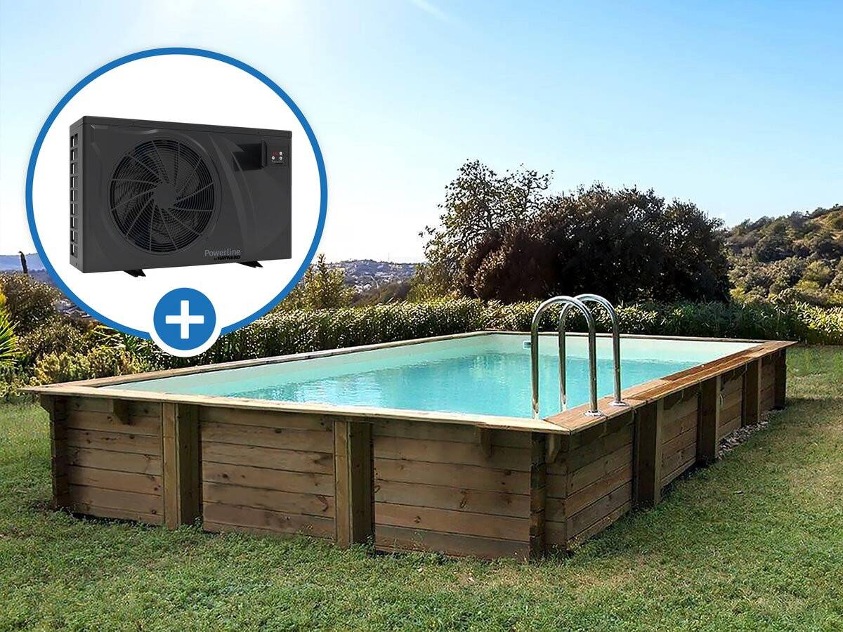 Piscine Bois En Kit Rectangle " Tampa 145 " - 7.20 X 4.20 X 1.44 +  Pompe à Chaleur 6 Kw/h Inverter "powerline By Hayward" - Noir -habitat Et Jardin - Image 1