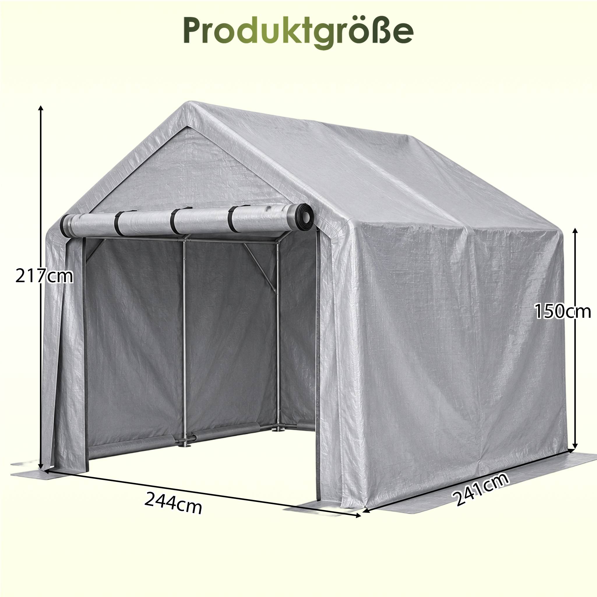 Abri de rangement 244×241×217cm, garage à vélos, tente de garage, abri de jardin, tente de stockage pour outils, gris foncé - Image 2