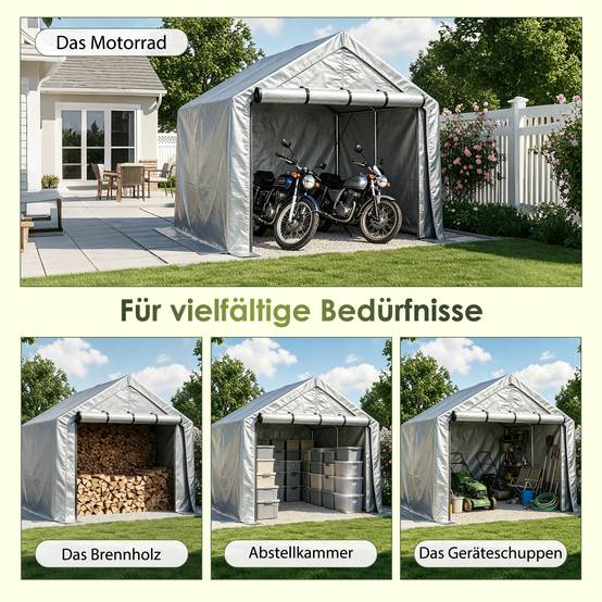 Abri de rangement 244×241×217cm, garage à vélos, tente de garage, abri de jardin, tente de stockage pour outils, gris foncé - Image 5