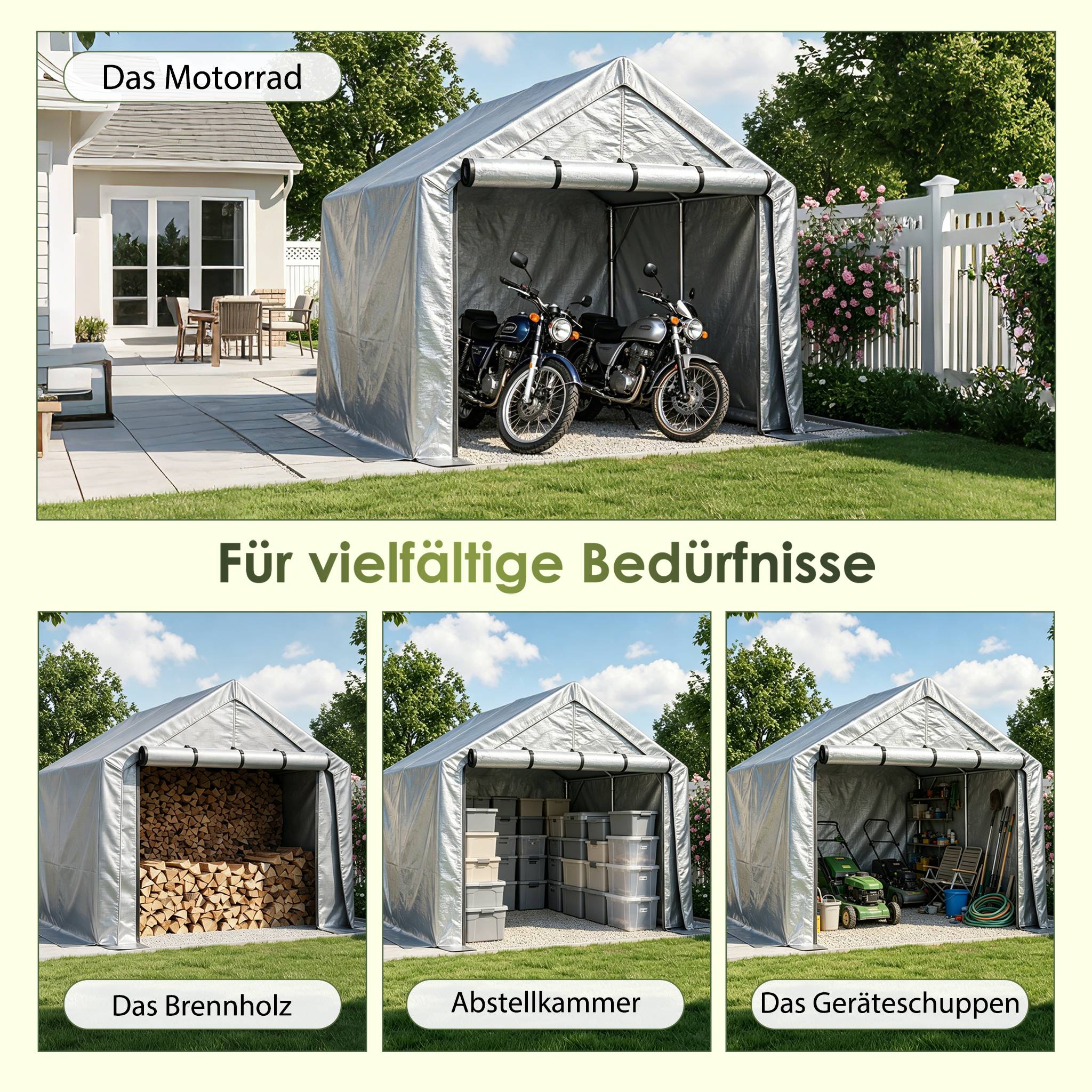 Abri de rangement 244×241×217cm, garage à vélos, tente de garage, abri de jardin, tente de stockage pour outils, gris foncé - Image 5