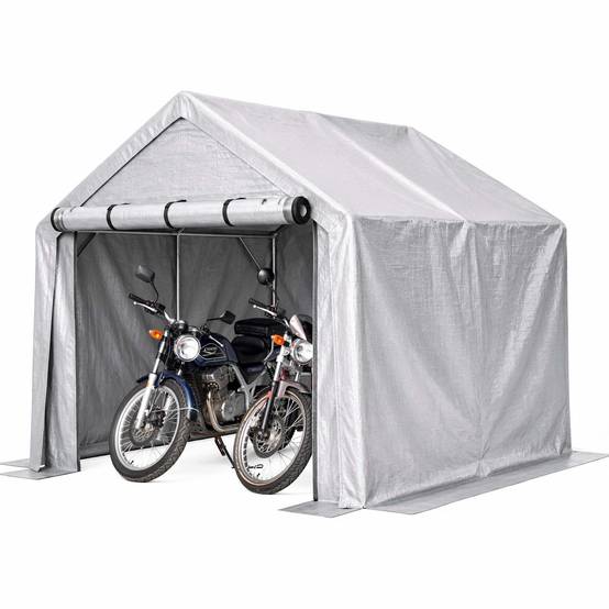 Abri de rangement 244×241×217cm, garage à vélos, tente de garage, abri de jardin, tente de stockage pour outils, gris foncé - Image 9
