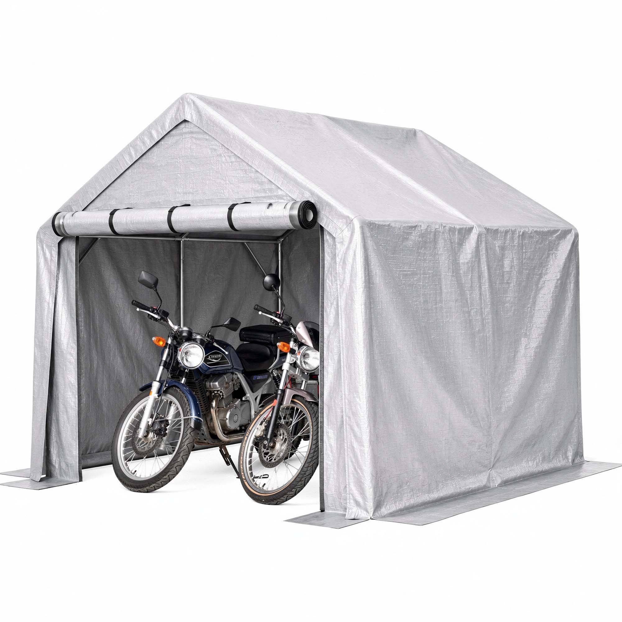 Abri de rangement 244×241×217cm, garage à vélos, tente de garage, abri de jardin, tente de stockage pour outils, gris foncé - Image 9