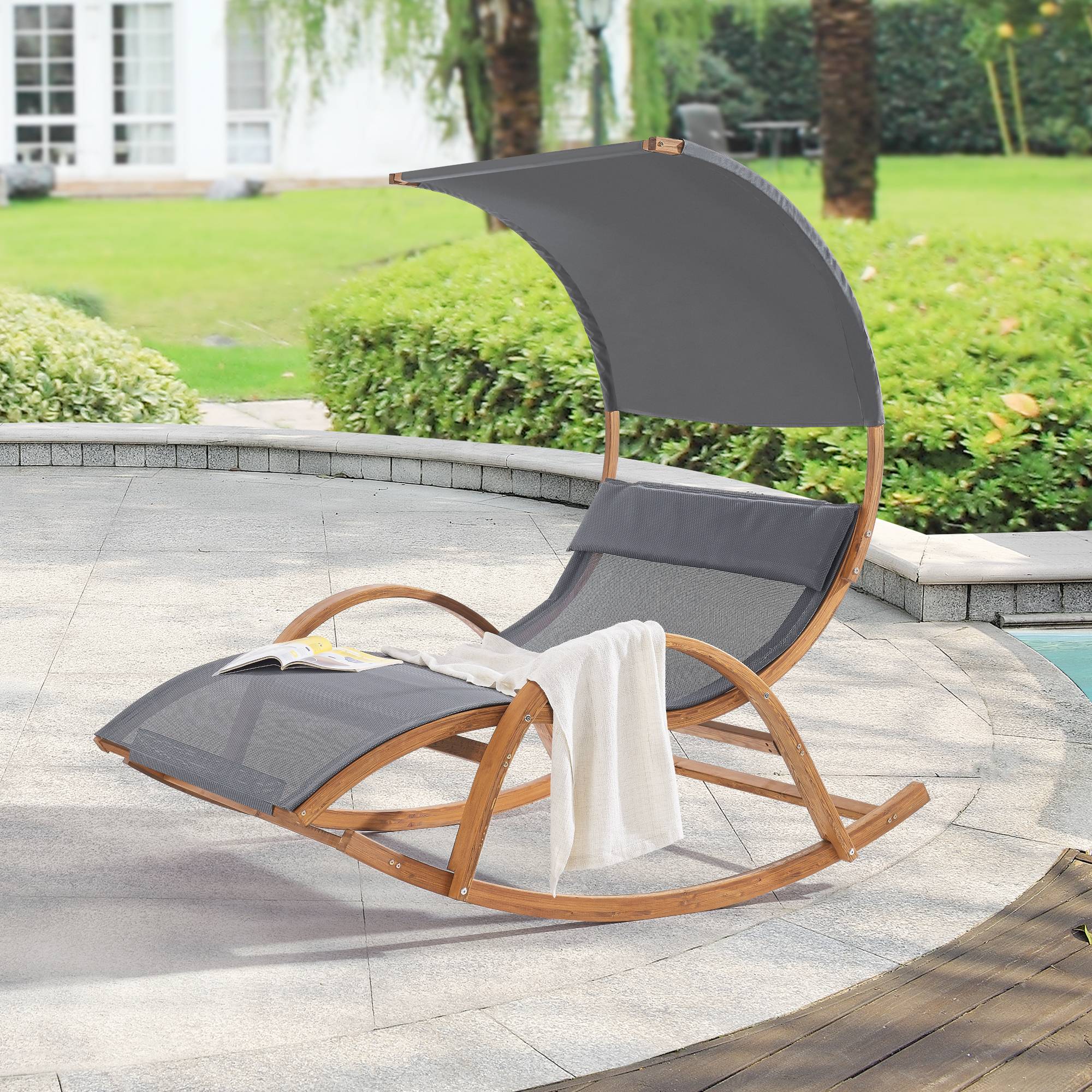 Fauteuil de Jardin à Bascule Kasos Mélèze Textile 181 x 135 x 190 cm [en.casa] - Image 2