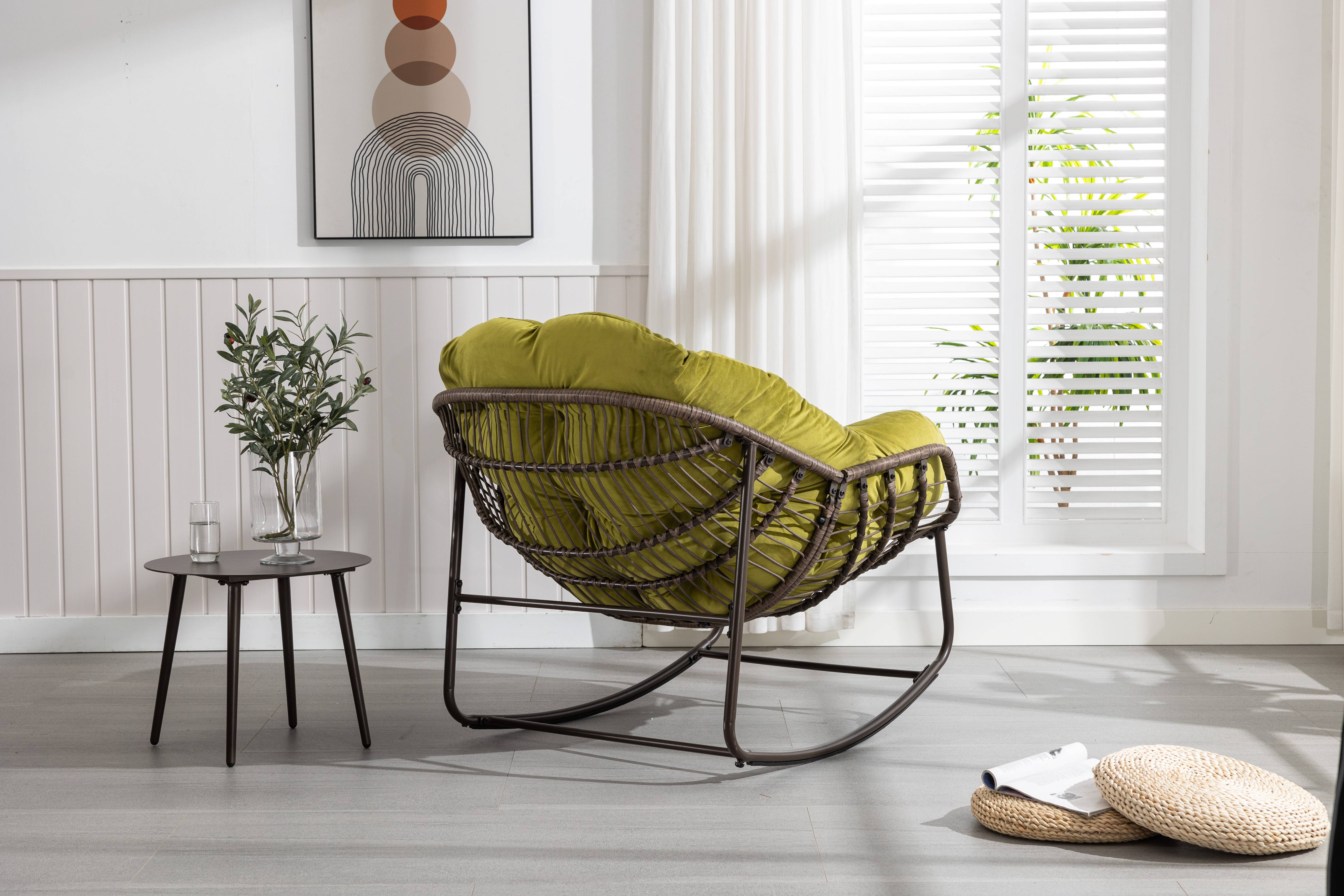 Fauteuil à Bascule en Résine Tressée Cocon Ergonomique pour Terrasse et Salon Vert Olive - ComfortXL Outdoor Living - Image 5