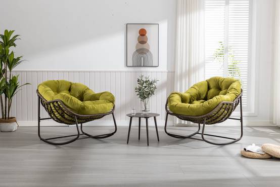 Fauteuil à Bascule en Résine Tressée Cocon Ergonomique pour Terrasse et Salon Vert Olive - ComfortXL Outdoor Living - Image 8