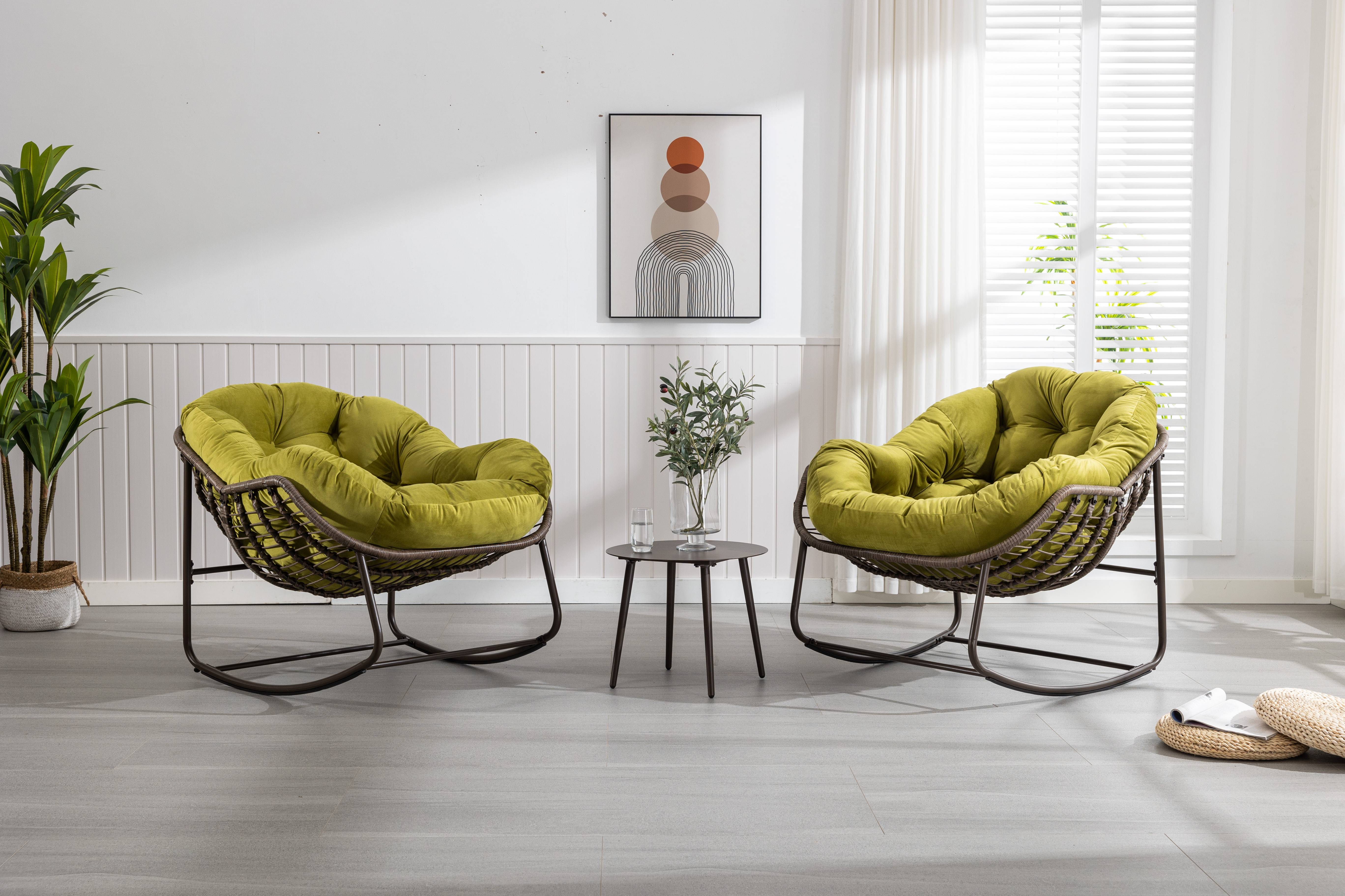 Fauteuil à Bascule en Résine Tressée Cocon Ergonomique pour Terrasse et Salon Vert Olive - ComfortXL Outdoor Living - Image 8