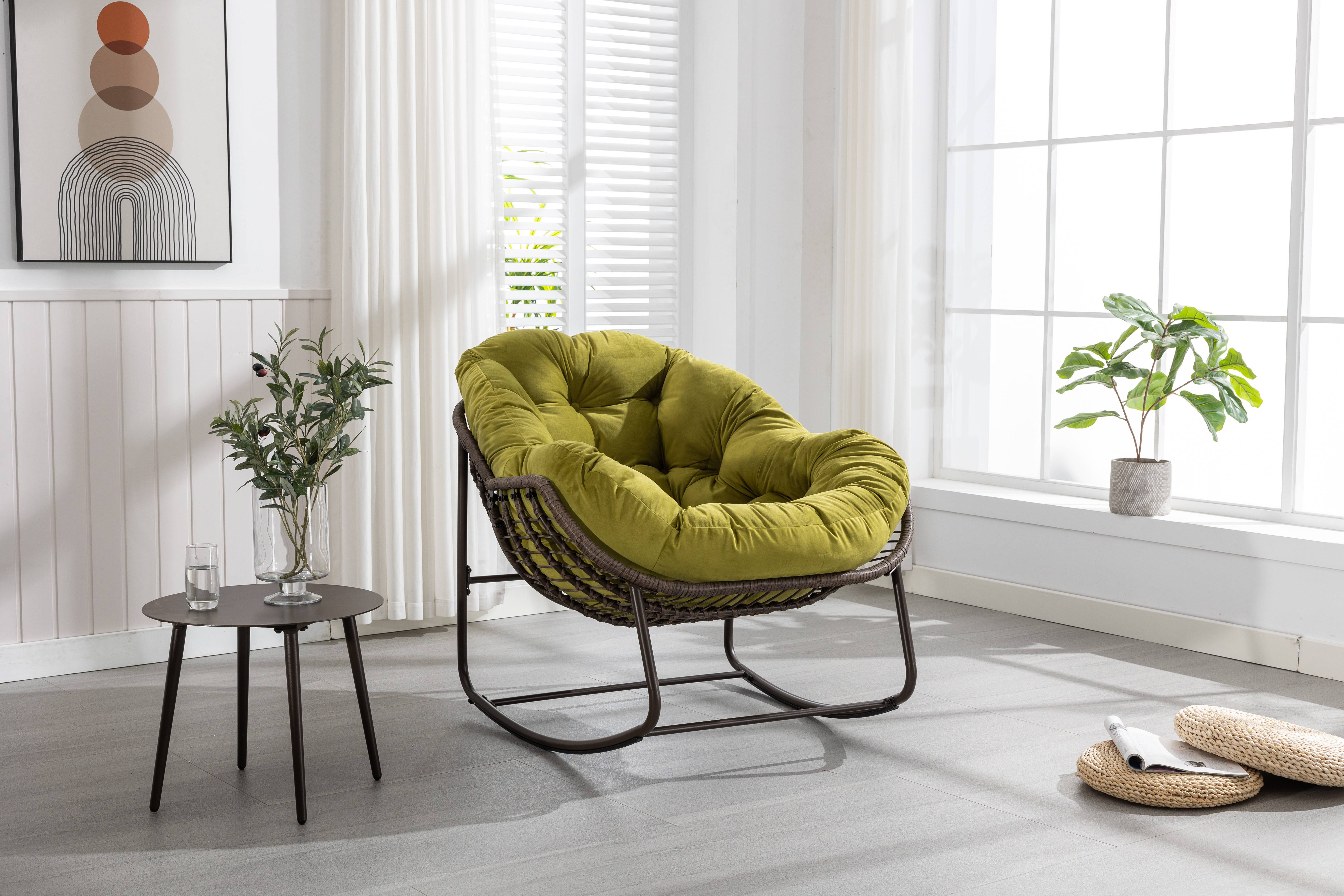 Fauteuil à Bascule en Résine Tressée Cocon Ergonomique pour Terrasse et Salon Vert Olive - ComfortXL Outdoor Living - Image 2