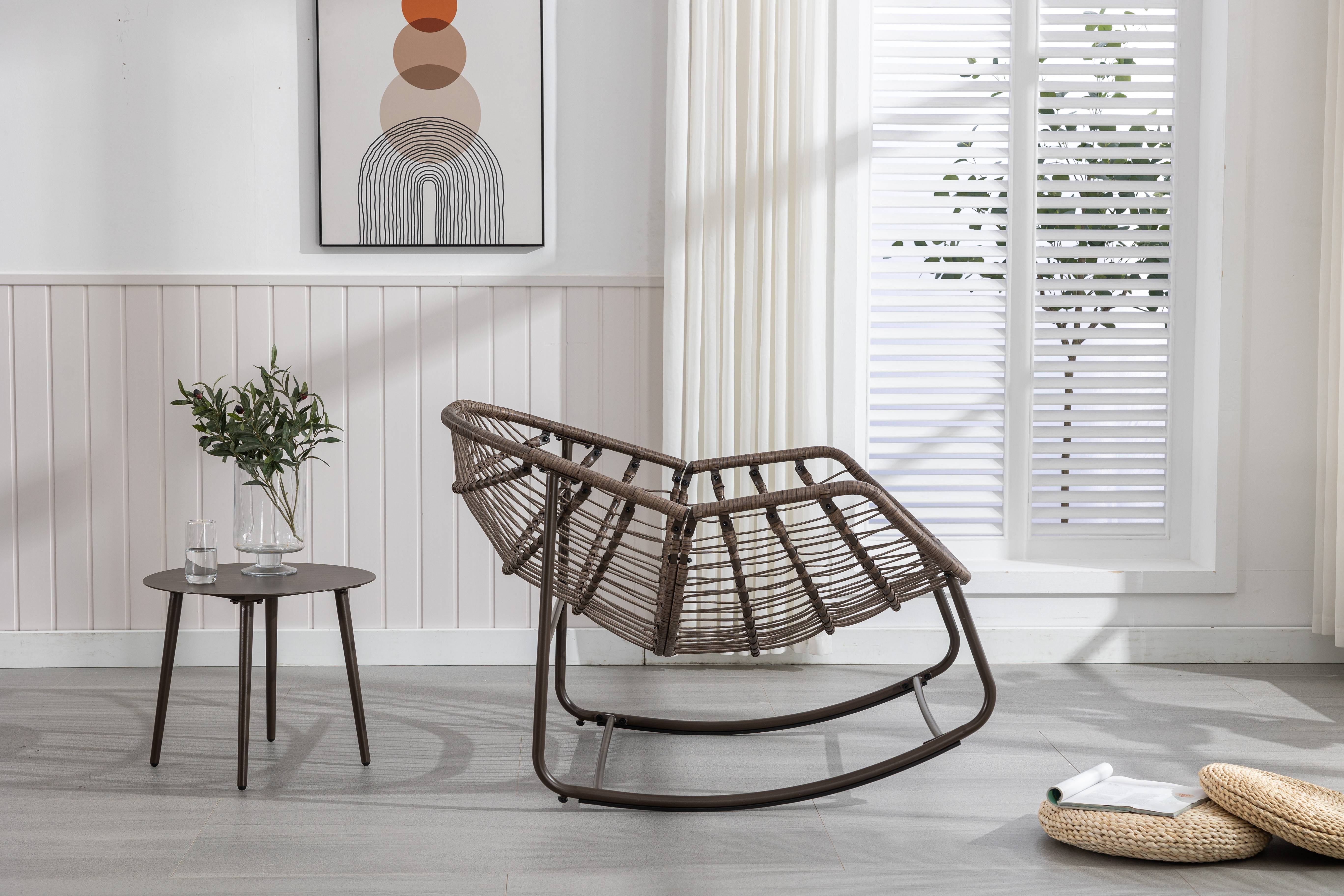 Fauteuil à Bascule en Résine Tressée Cocon Ergonomique pour Terrasse et Salon Vert Olive - ComfortXL Outdoor Living - Image 10