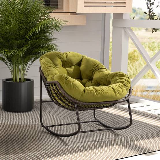 Fauteuil à Bascule en Résine Tressée Cocon Ergonomique pour Terrasse et Salon Vert Olive - ComfortXL Outdoor Living - Image 1