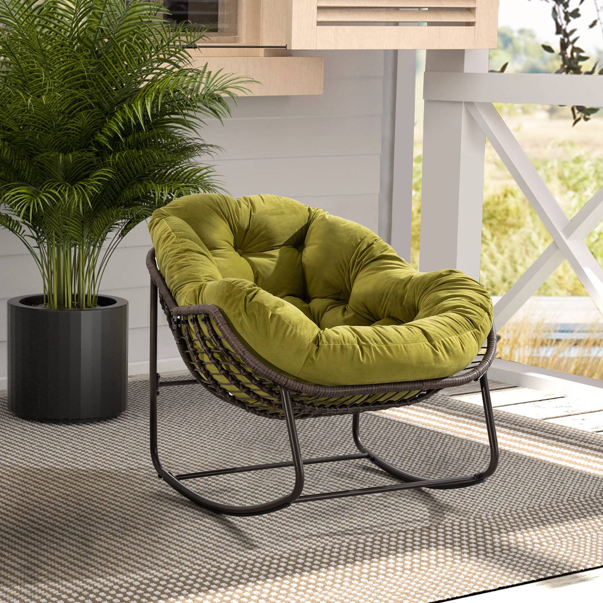 Fauteuil à Bascule en Résine Tressée Cocon Ergonomique pour Terrasse et Salon Vert Olive - ComfortXL Outdoor Living - Image 1