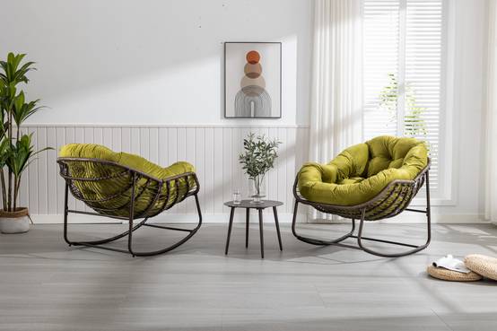Fauteuil à Bascule en Résine Tressée Cocon Ergonomique pour Terrasse et Salon Vert Olive - ComfortXL Outdoor Living - Image 9