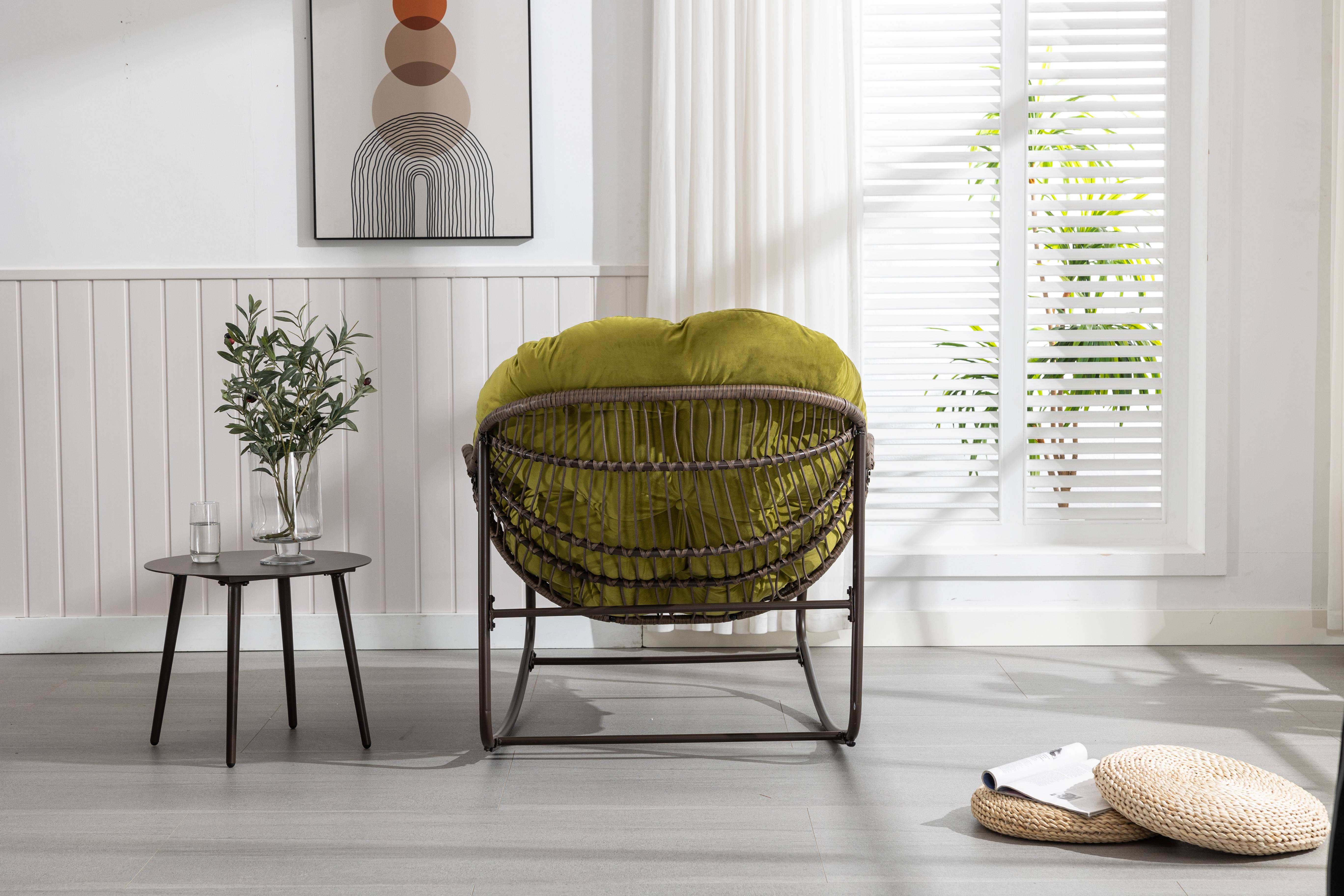Fauteuil à Bascule en Résine Tressée Cocon Ergonomique pour Terrasse et Salon Vert Olive - ComfortXL Outdoor Living - Image 4