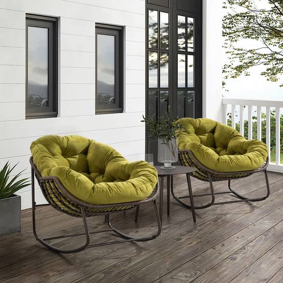 Fauteuil à Bascule en Résine Tressée Cocon Ergonomique pour Terrasse et Salon Vert Olive - ComfortXL Outdoor Living - Image 3