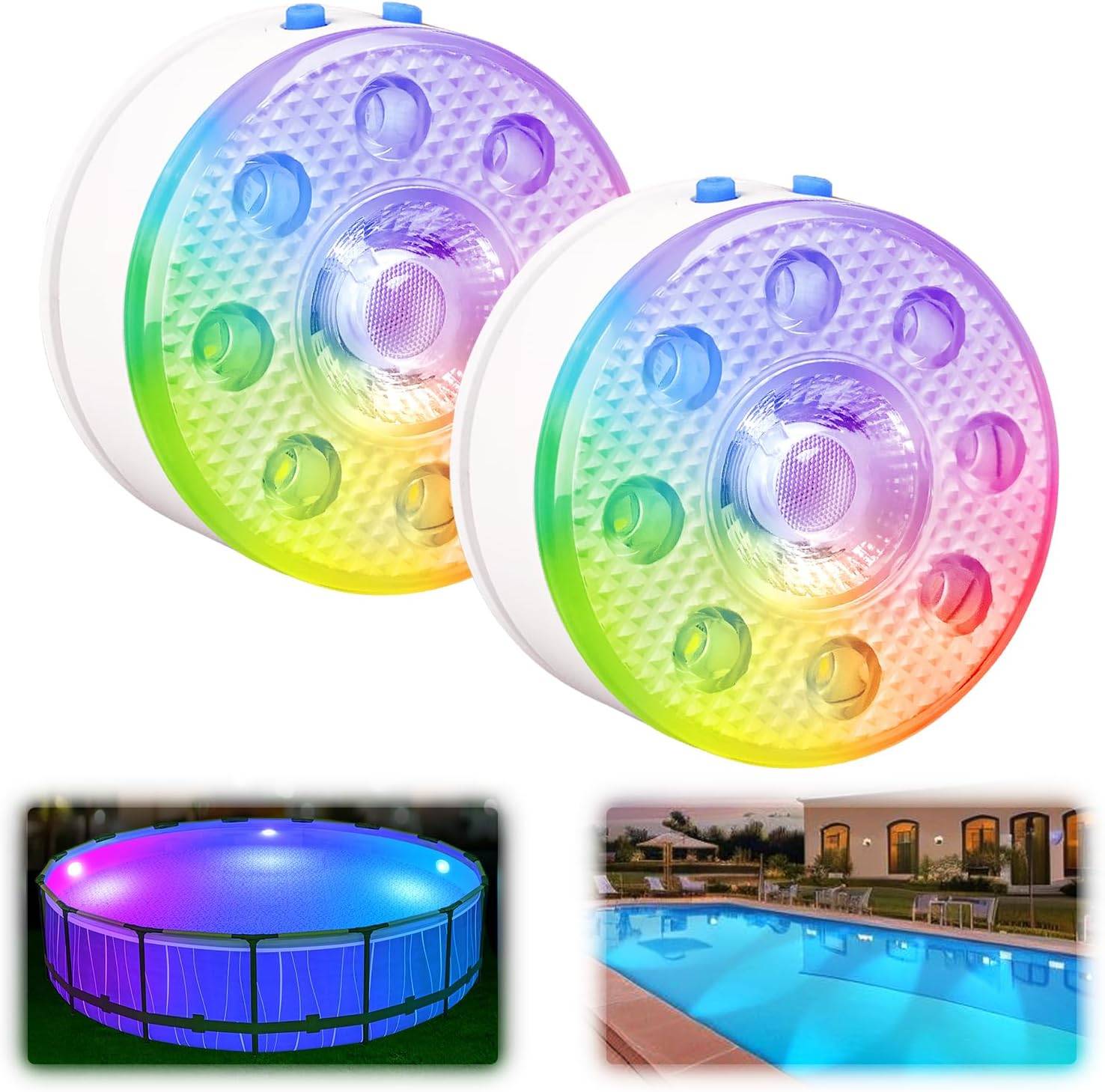 8 in 1 - Éclairage subaquatique pour piscines hors sol et enterrées avec minuterie, LED magnétique RGB submersible, 16 couleurs, 9 modes, pour spa et fontaine. - Image 1