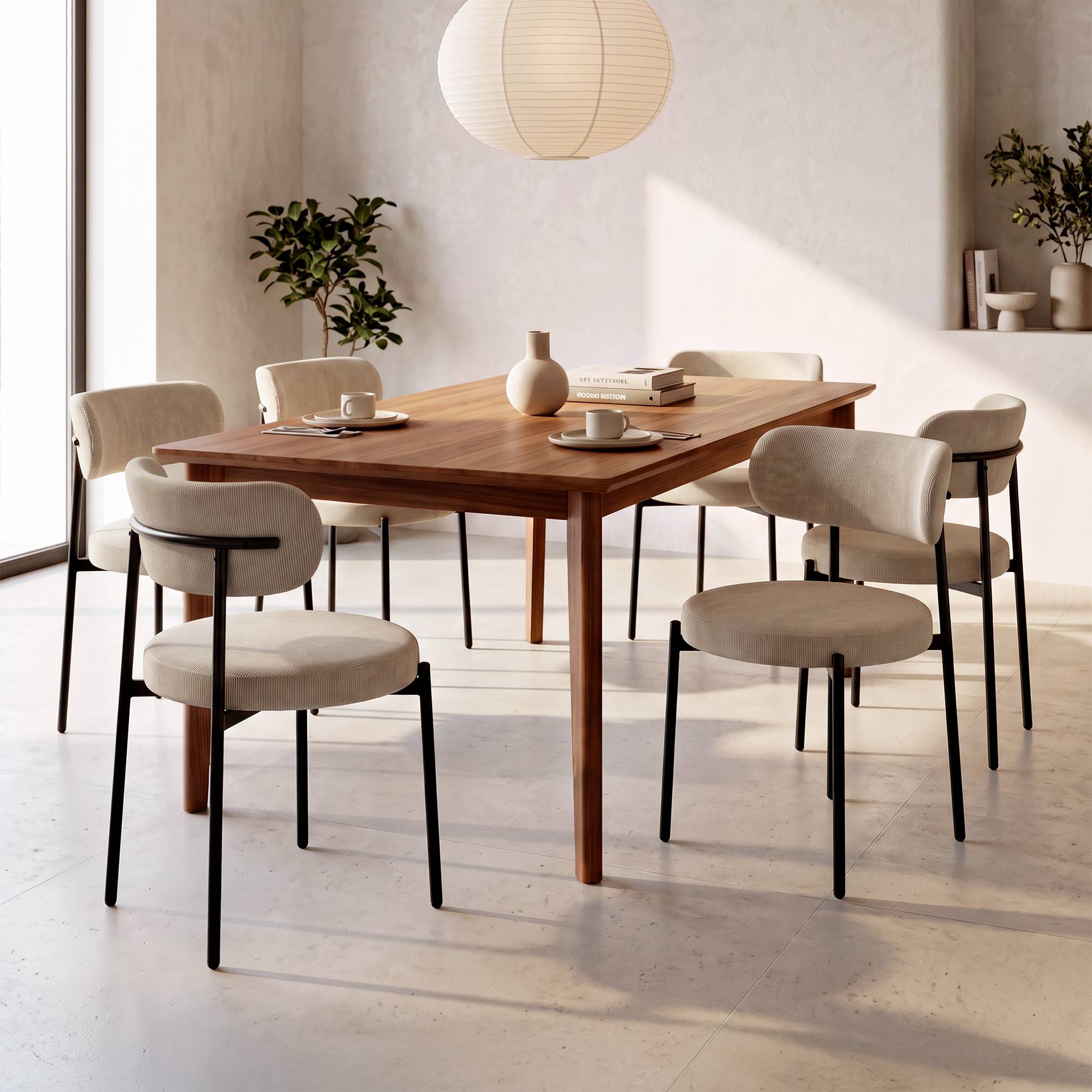 Sicaan Lot de 6 chaises rembourrées velours côtelé beige et pieds métal noir IRIS - Image 1