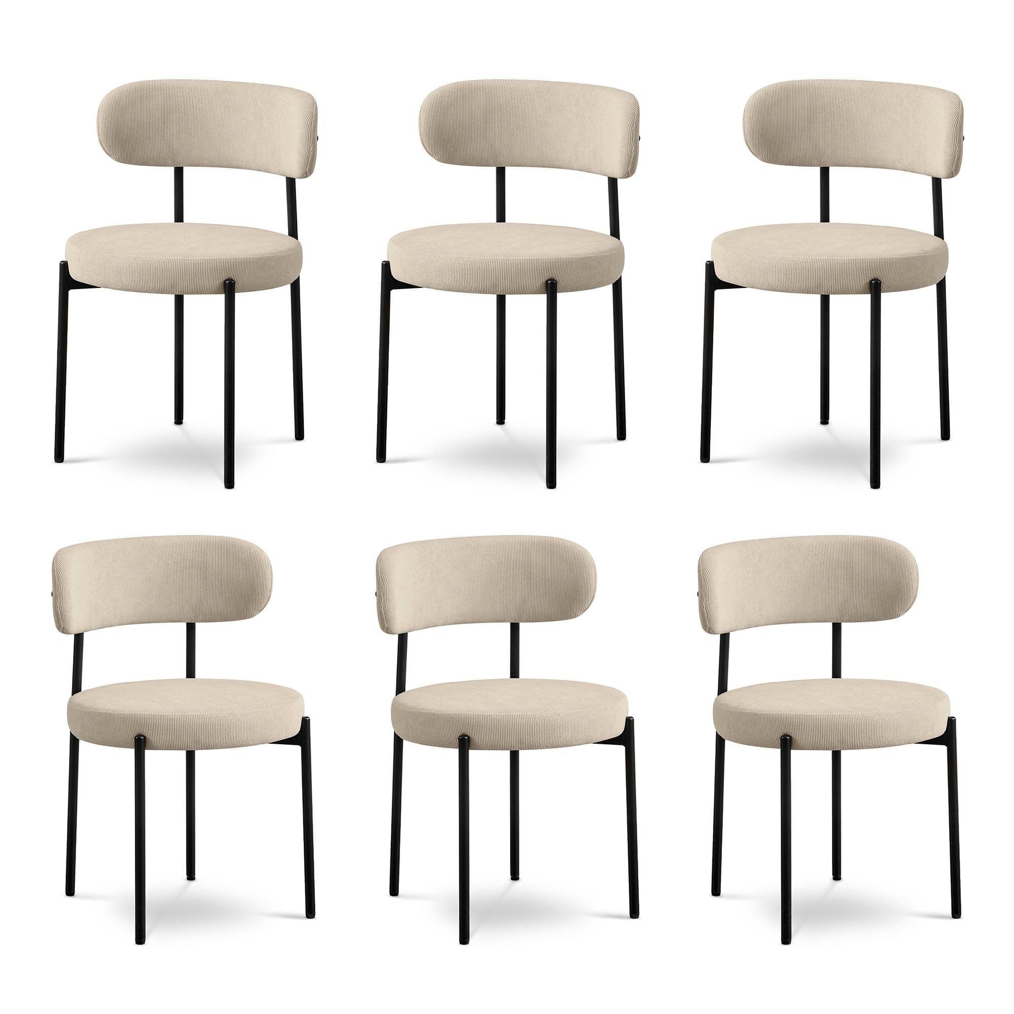 Sicaan Lot de 6 chaises rembourrées velours côtelé beige et pieds métal noir IRIS - Image 2