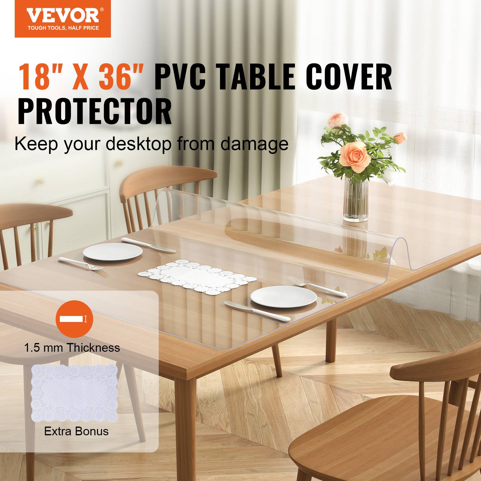 Vevor - VEVOR Nappe Rectangle Transparente Protection de Table en PVC 92,5x45,7x1,5 mm - Image 2