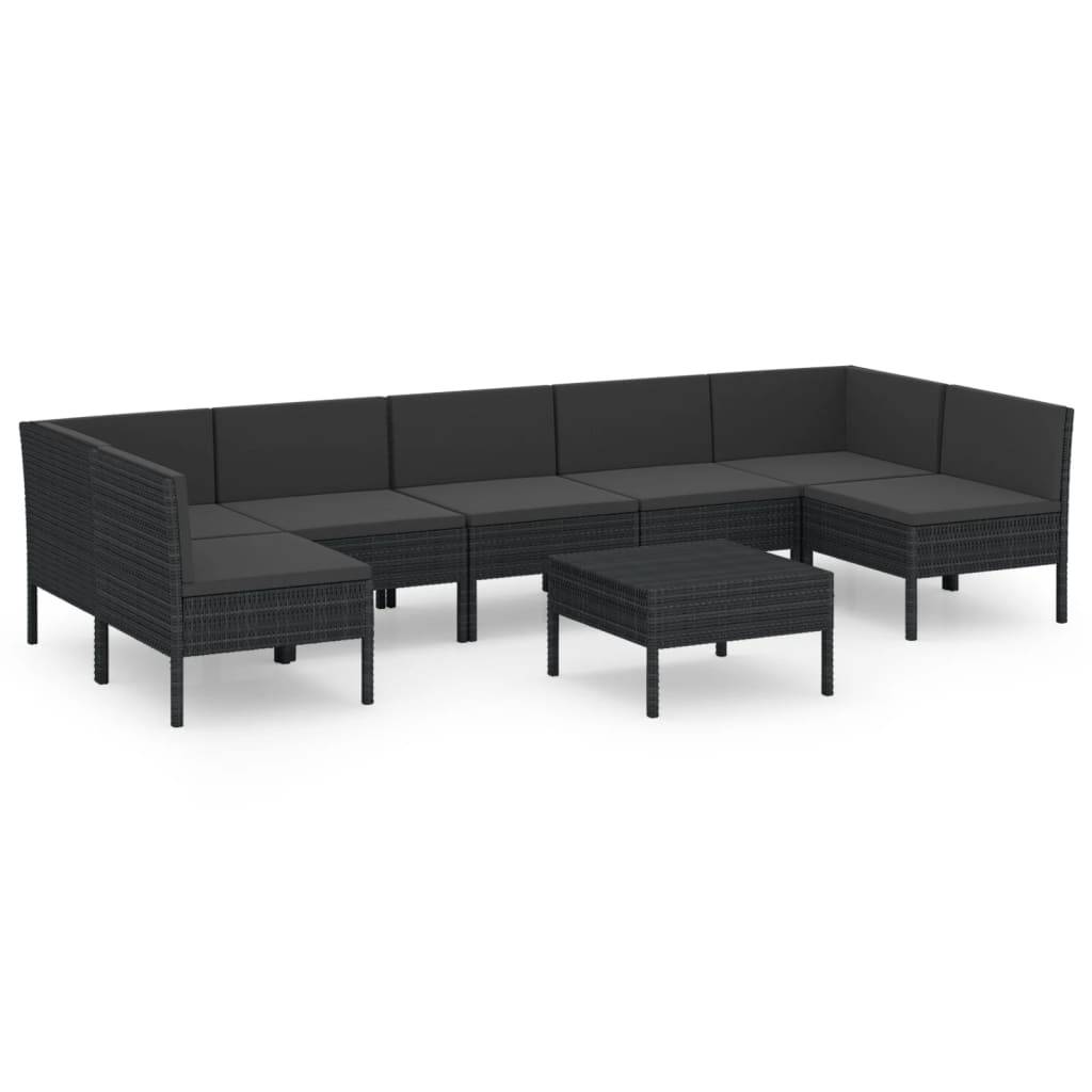 Helloshop26 - Salon de jardin meuble d'extérieur ensemble de mobilier 8 pièces avec coussins résine tressée noir - Image 1