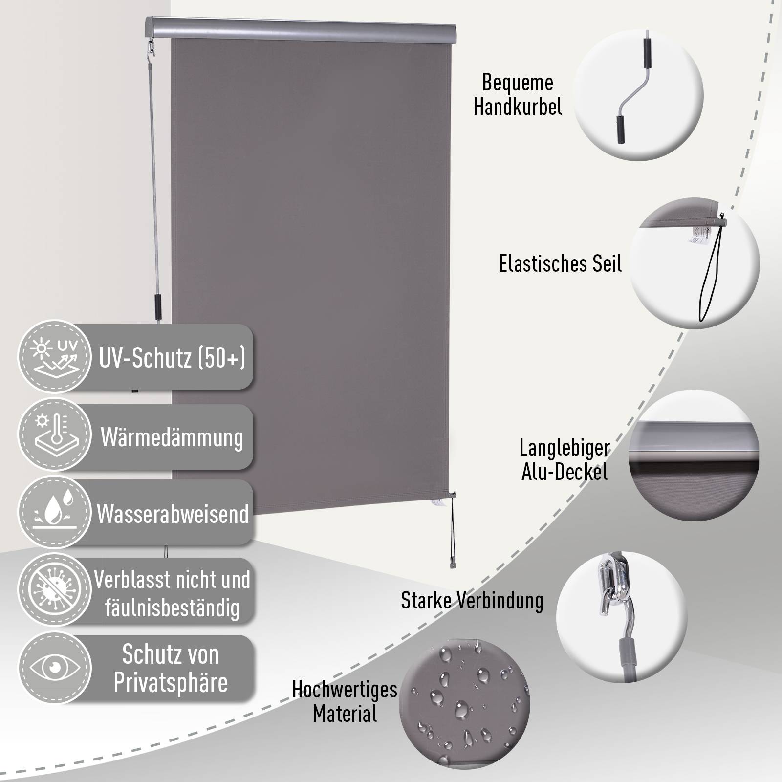 ComfortXL - Store vertical extérieur aluminium polyester gris 200 x 120 cm balcon terrasse protection solaire anti-UV - Image 4