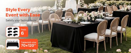 Vevor - VEVOR Nappe rectangulaire noire en polyester 1778 x 3048 mm 6 pcs pour mariage - Image 9