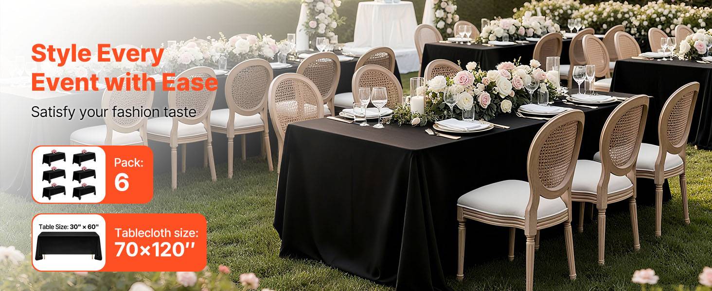 Vevor - VEVOR Nappe rectangulaire noire en polyester 1778 x 3048 mm 6 pcs pour mariage - Image 9