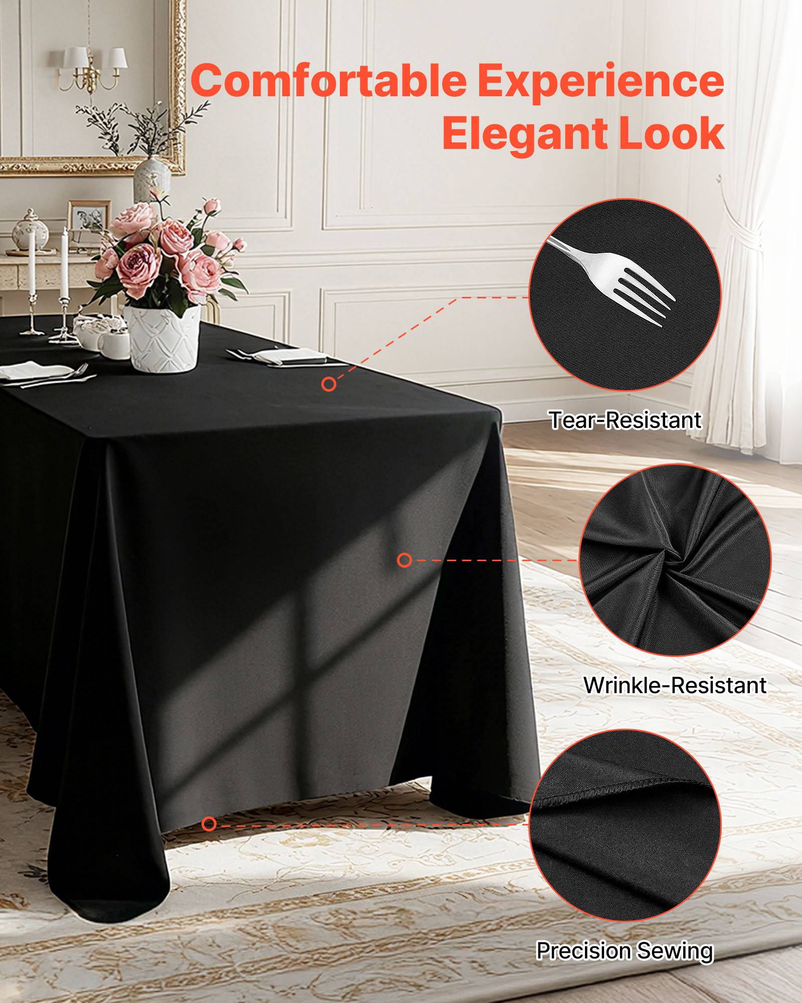 Vevor - VEVOR Nappe rectangulaire noire en polyester 1778 x 3048 mm 6 pcs pour mariage - Image 3