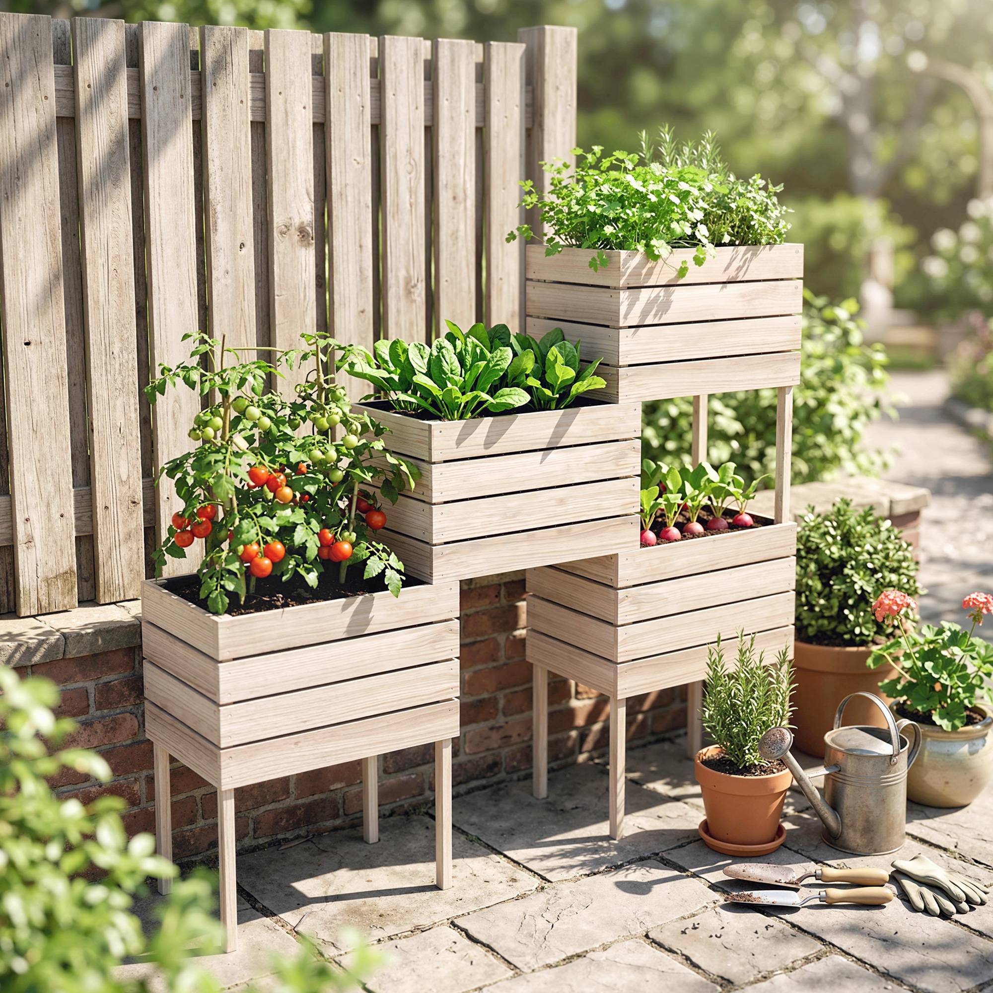 Jardinières sur Pieds carrés potagers - Lot de 4 jardinières sur Pied modulables - 50L x 30l x 60H cm - Image 4