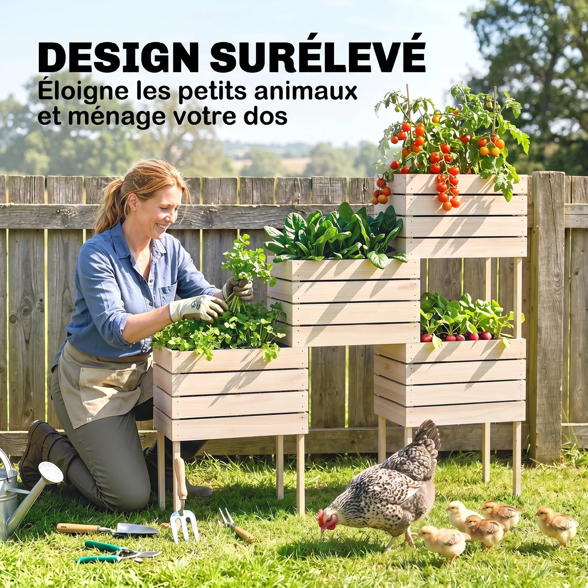 Jardinières sur Pieds carrés potagers - Lot de 4 jardinières sur Pied modulables - 50L x 30l x 60H cm - Image 7