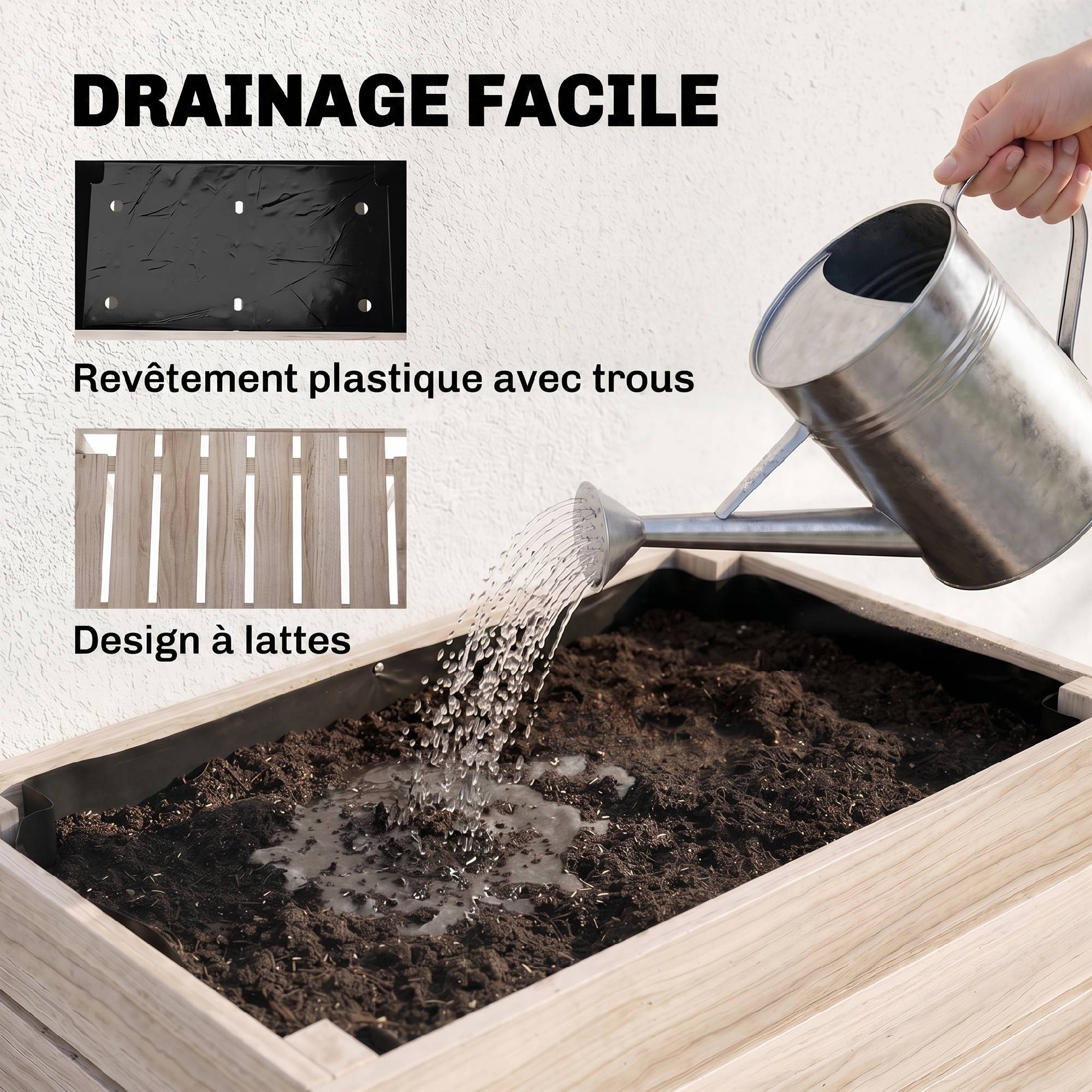 Jardinières sur Pieds carrés potagers - Lot de 4 jardinières sur Pied modulables - 50L x 30l x 60H cm - Image 8