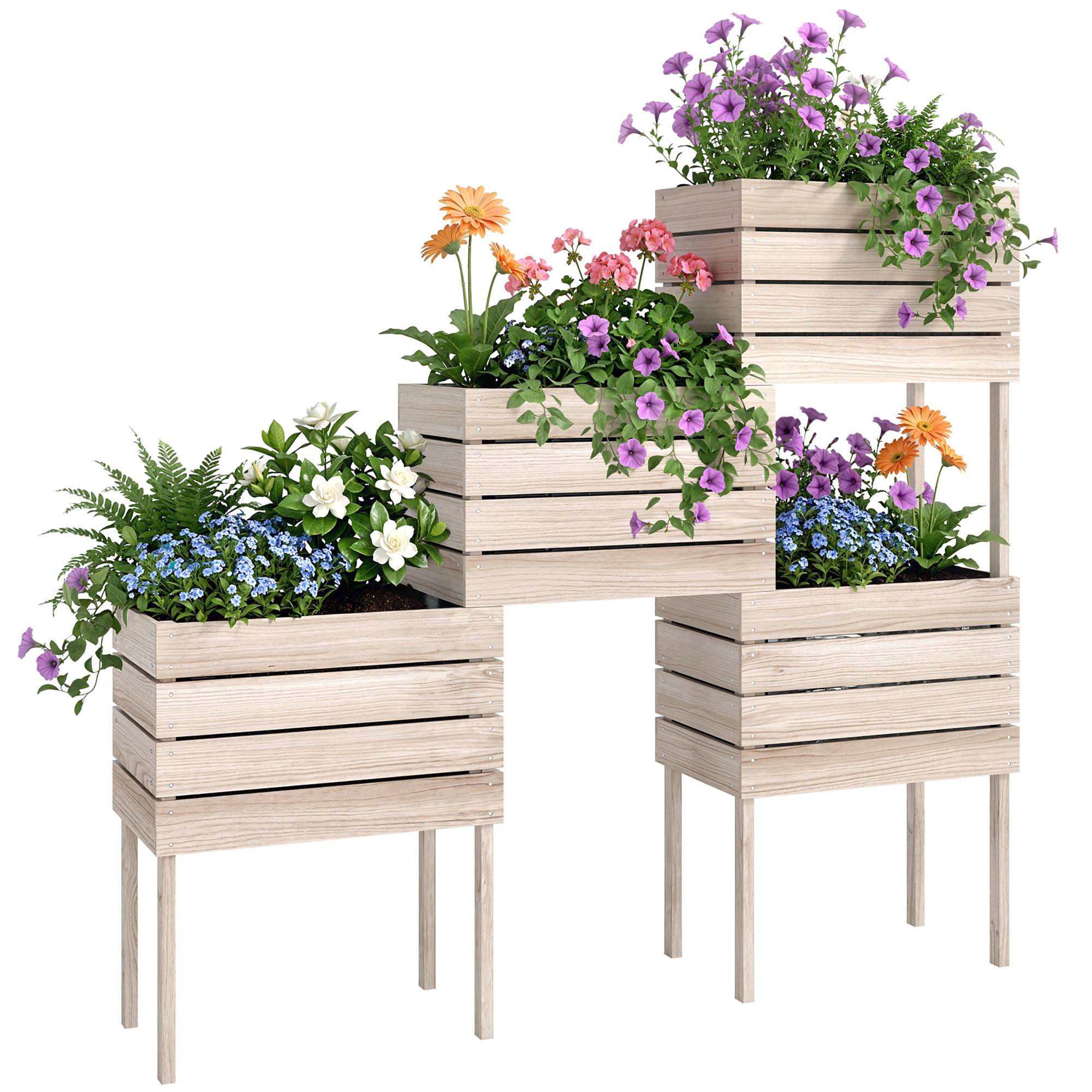 Jardinières sur Pieds carrés potagers - Lot de 4 jardinières sur Pied modulables - 50L x 30l x 60H cm - Image 1