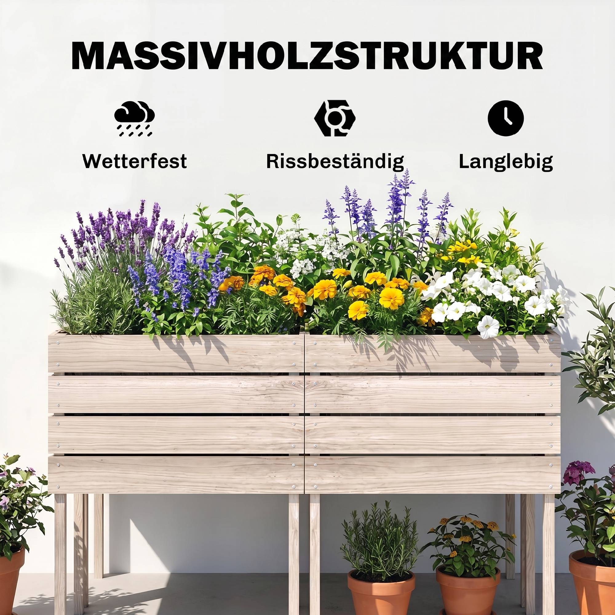 Jardinières sur Pieds carrés potagers - Lot de 4 jardinières sur Pied modulables - 50L x 30l x 60H cm - Image 9