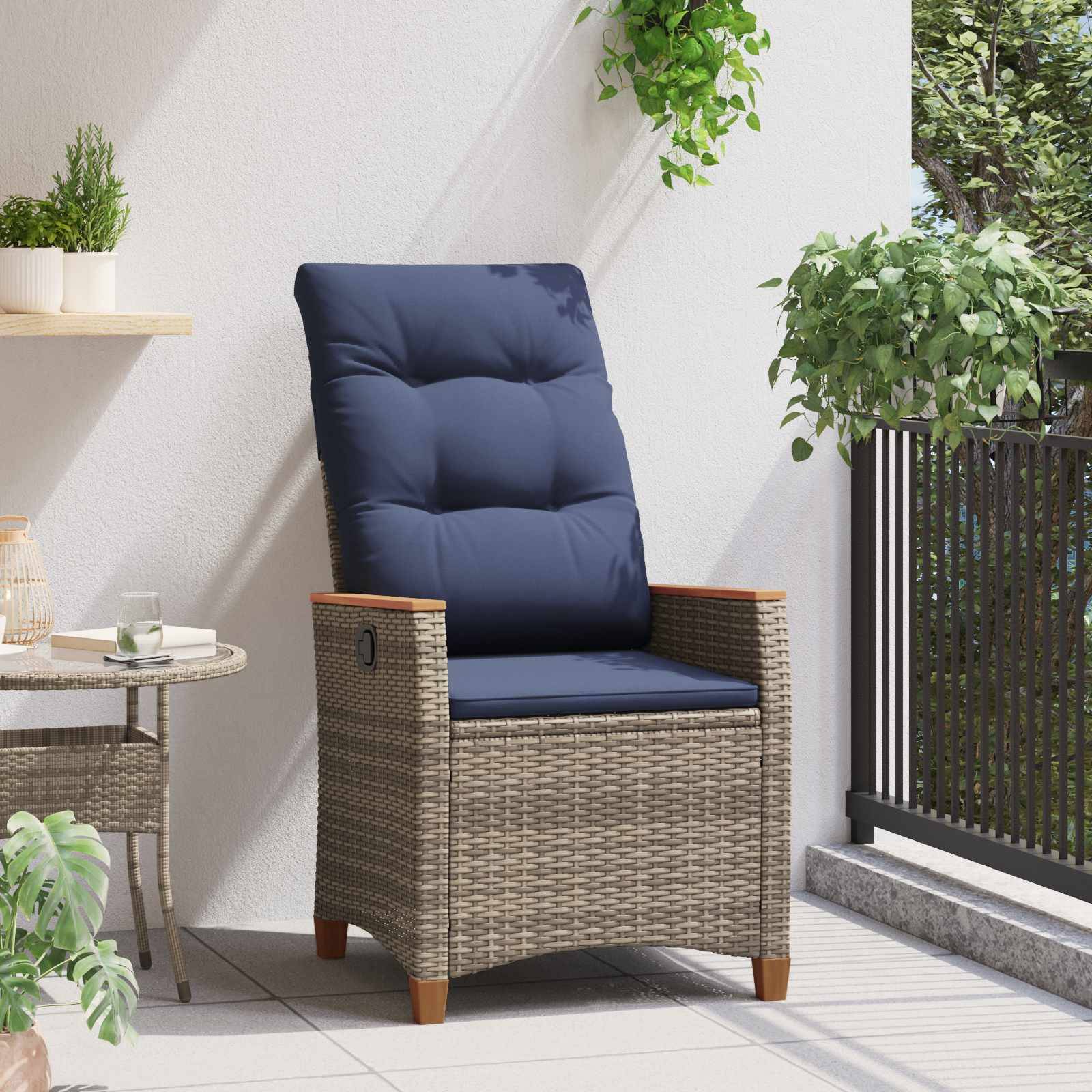 PANGIVO - Chaise de jardin inclinable polyrotin gris et bleu marines 64 x 57.5 x 112 cm, Poids :13.3kg - PANGIVO - Image 3