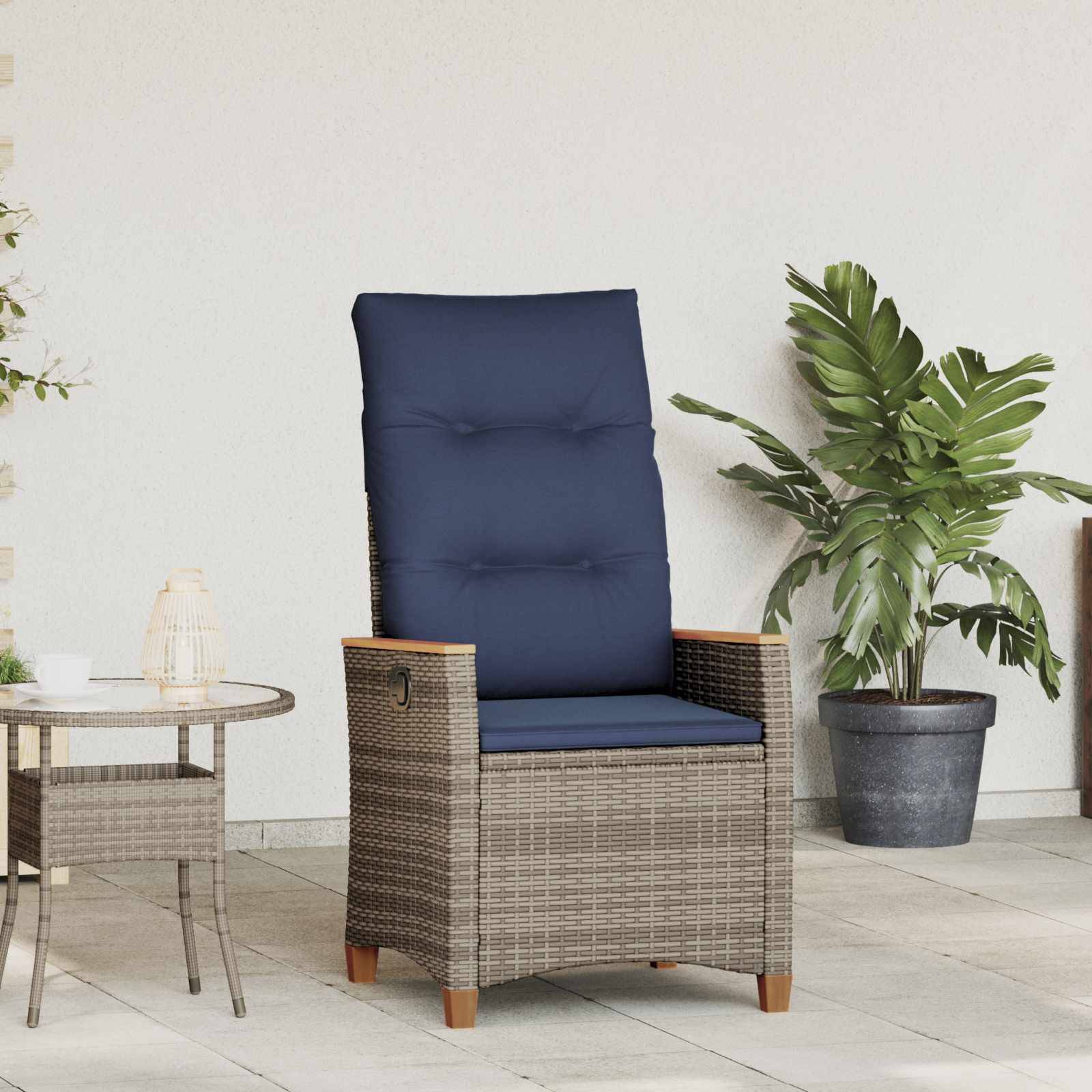 PANGIVO - Chaise de jardin inclinable polyrotin gris et bleu marines 64 x 57.5 x 112 cm, Poids :13.3kg - PANGIVO - Image 1