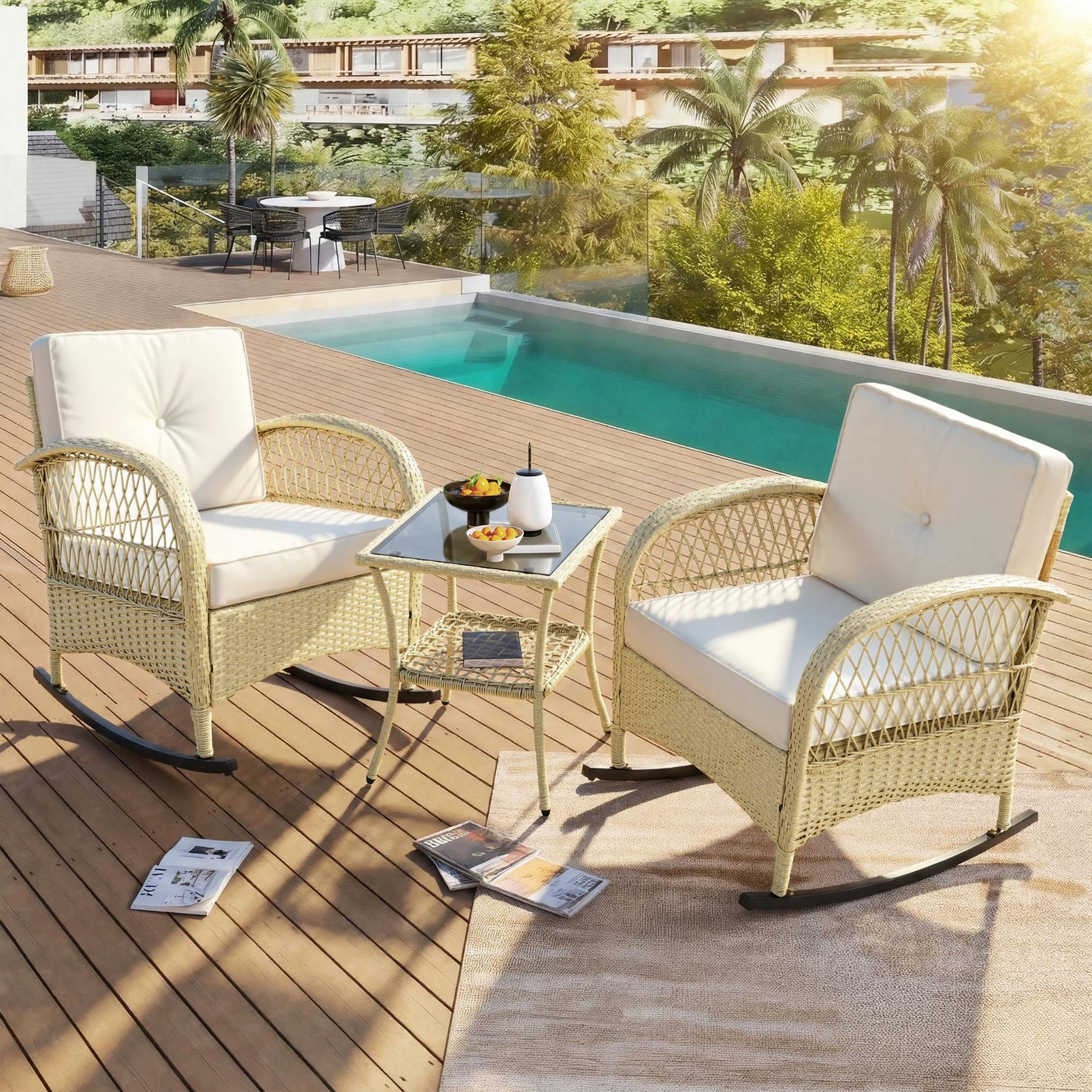Set mobilier balcon 3 pièces - Rattan, Métal, Beige - PANGIVO - Image 2