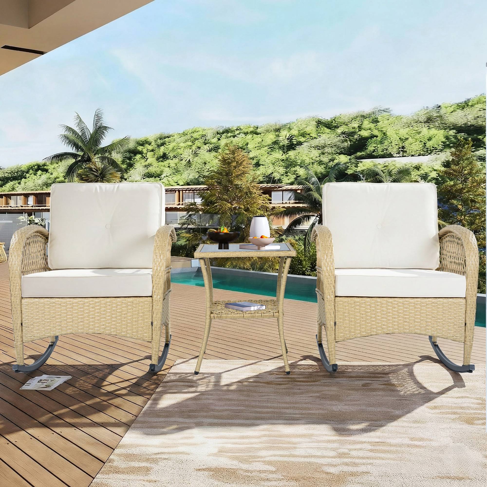 Set mobilier balcon 3 pièces - Rattan, Métal, Beige - PANGIVO - Image 4