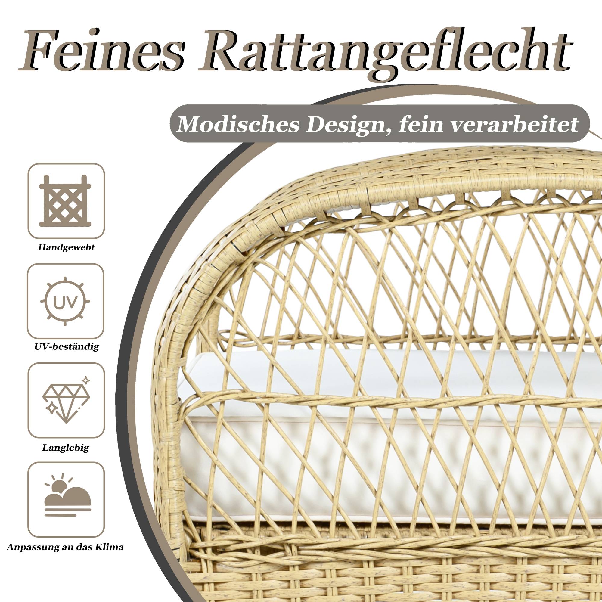 Set mobilier balcon 3 pièces - Rattan, Métal, Beige - PANGIVO - Image 8