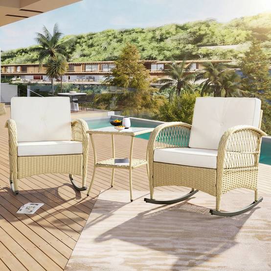 Set mobilier balcon 3 pièces - Rattan, Métal, Beige - PANGIVO - Image 1