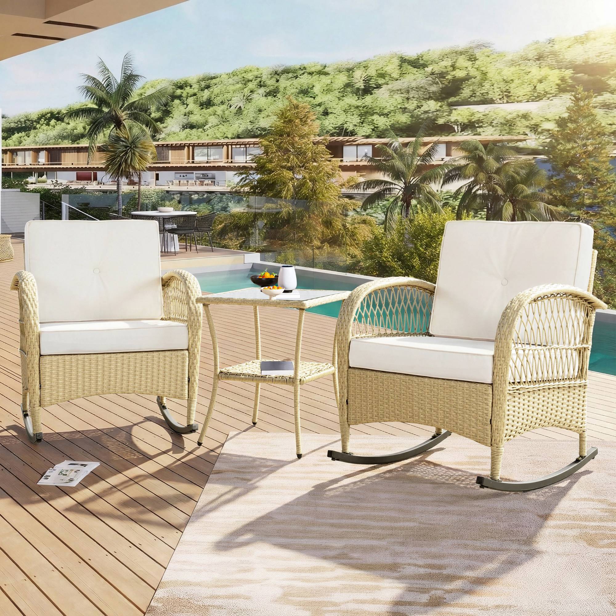 Set mobilier balcon 3 pièces - Rattan, Métal, Beige - PANGIVO - Image 1