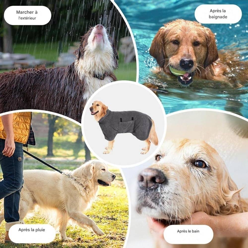 Peignoir Microfibre Gris Pour Chien Taille Variable - S - Image 2