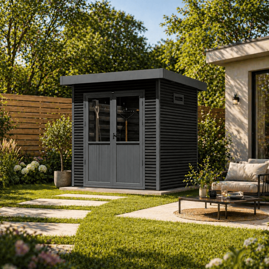Barac - Abri de jardin en bois composite 28mm - Onyx 22 - 4m² - Gris - Image 5