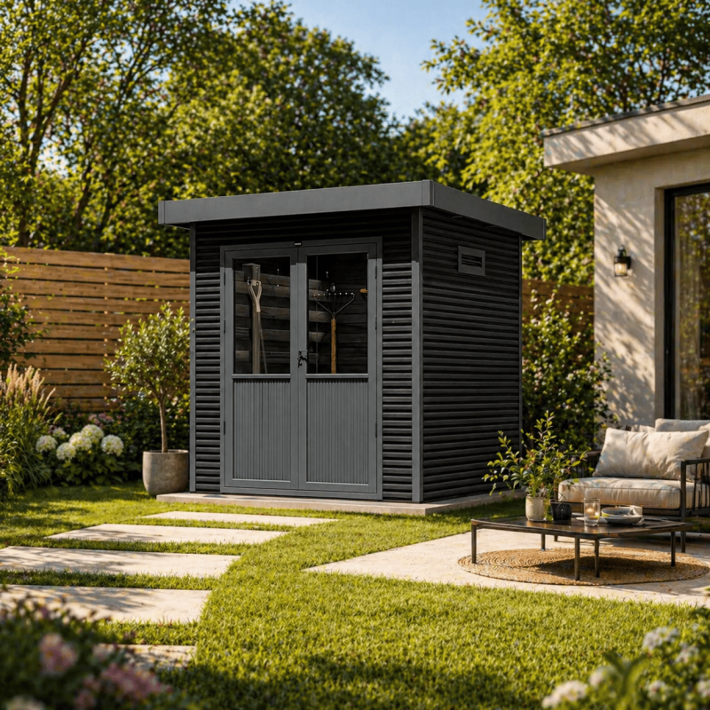 Barac - Abri de jardin en bois composite 28mm - Onyx 22 - 4m² - Gris - Image 5