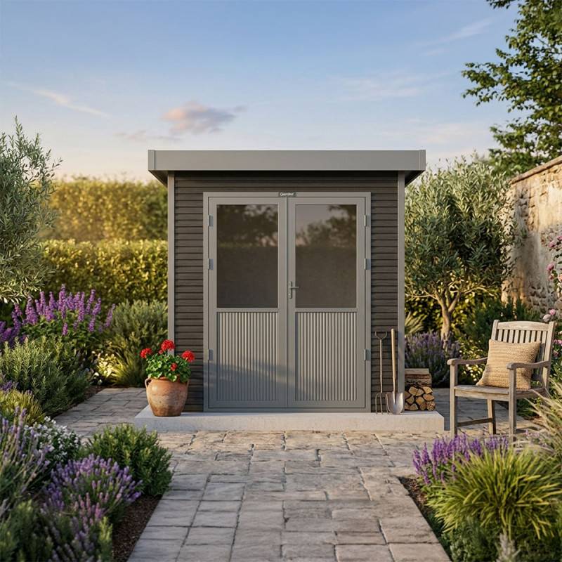 Barac - Abri de jardin en bois composite 28mm - Onyx 22 - 4m² - Gris - Image 1